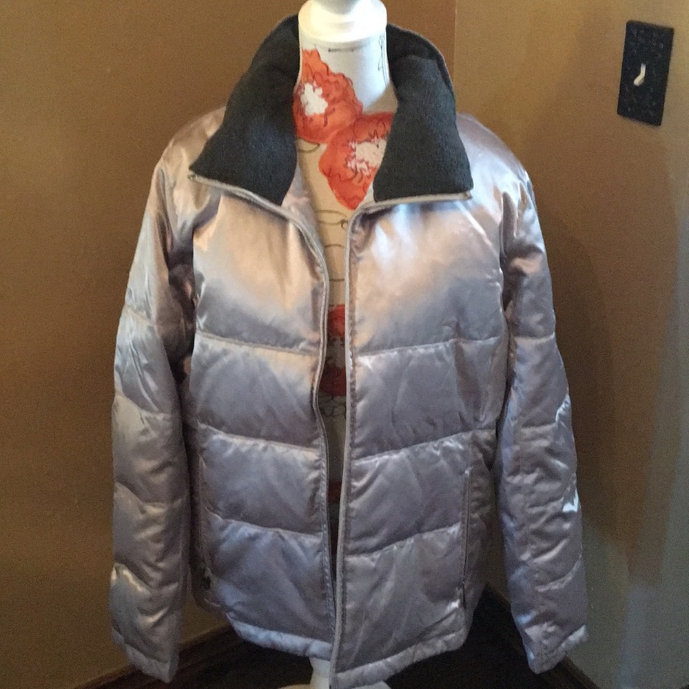 Silver feather and down ski jacket - XL